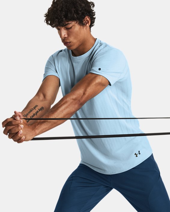 Men's UA RUSH™ Seamless Short Sleeve in Blue image number 4